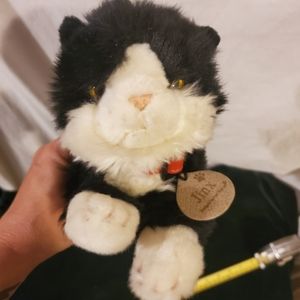 Keel Toys Jinx Cat Soft Toy Plush Beanie  Kitten Black and White name tag Collar